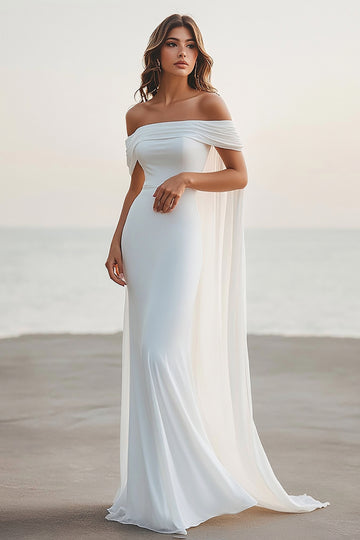 Stylish Off The Shoulder White Sheath Chiffon Wedding Dress